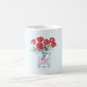 Licht Blauwe Rode Rozen Glas Ijs Koffiemok