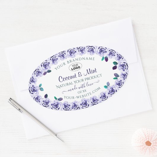 Licht blauwe Rozen op witte etiketten met Logo (Envelop)