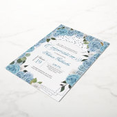 Licht blauwe Rozen Princess Quinceanera Tiara Real Folie Uitnodiging (Gedraaid)