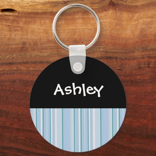 Licht blauwe streep persoonlijke Sleutelhanger (Voorkant)