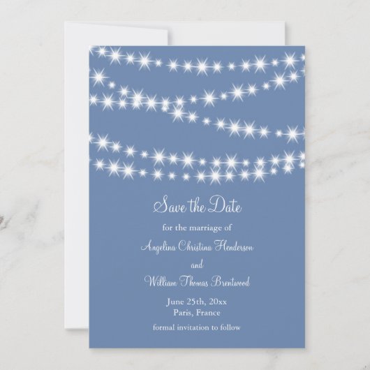 Licht Blauwe Twinkle licht Sla de datum op Save The Date (Voorkant)