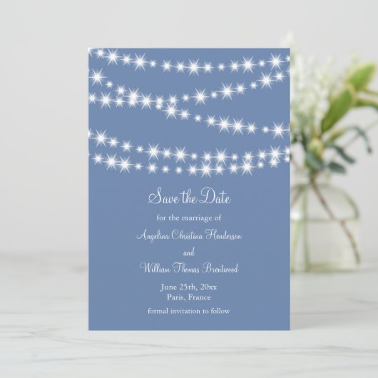 Licht Blauwe Twinkle licht Sla de datum op Save The Date (Staand voorkant)