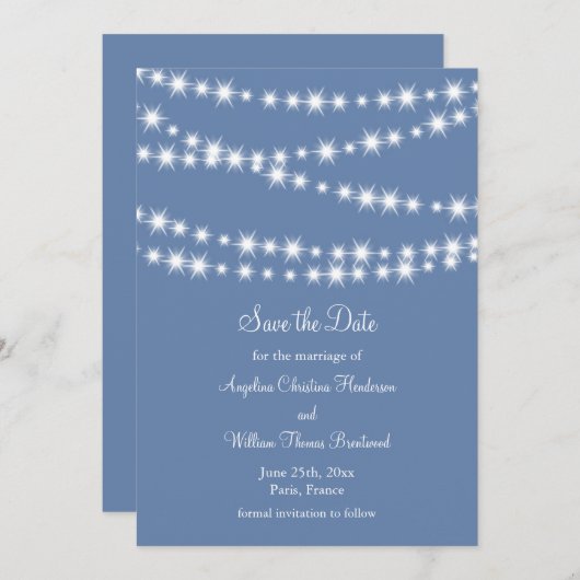 Licht Blauwe Twinkle licht Sla de datum op Save The Date (Voorkant / Achterkant)