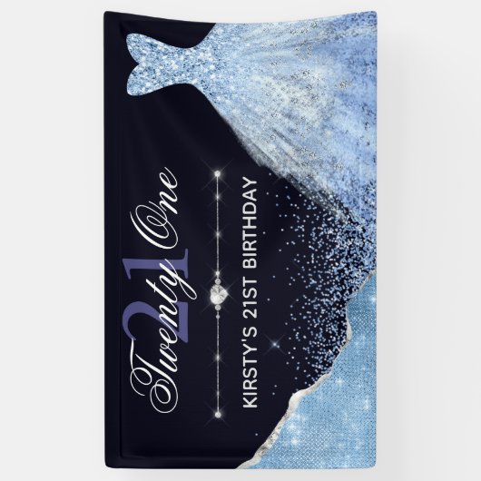 Licht blauwe Waterverf Dress 21e verjaardag Spandoek (Verticaal)