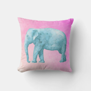 Licht blauwe Waterverf Elephant op roze achtergron Kussen