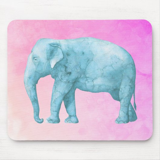 Licht blauwe Waterverf Elephant op roze achtergron Muismat (Voorkant)