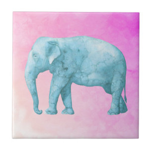 Licht blauwe Waterverf Elephant op roze achtergron Tegeltje