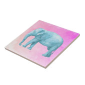 Licht blauwe Waterverf Elephant op roze achtergron Tegeltje (Zijkant)