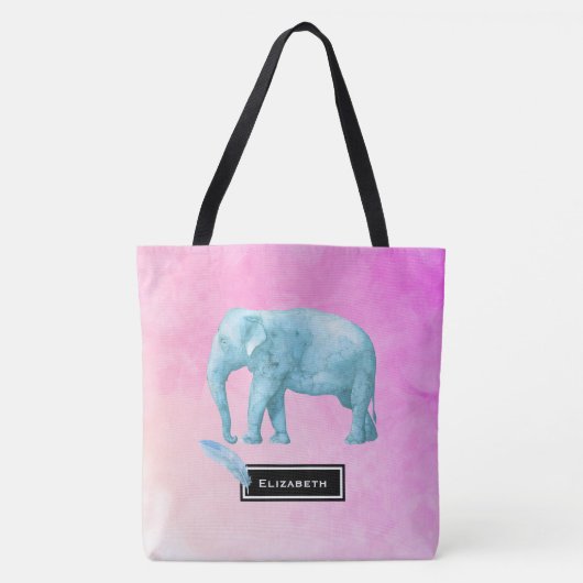 Licht blauwe Waterverf Elephant op roze achtergron Tote Bag (Voorkant)
