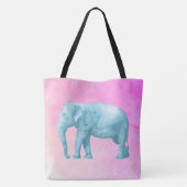 Licht blauwe Waterverf Elephant op roze achtergron Tote Bag (Achterkant)