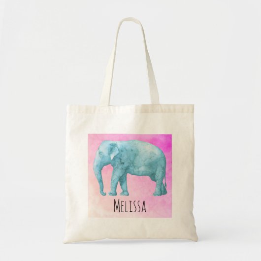 Licht blauwe Waterverf Elephant op roze achtergron Tote Bag (Voorkant)