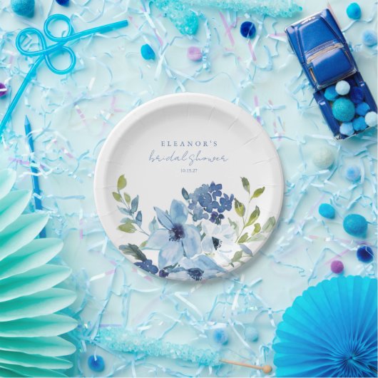 Licht Blauwe Waterverf Floral Vrijgezellenfeest Aa Papieren Bordje (Feest)