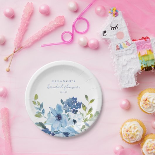 Licht Blauwe Waterverf Floral Vrijgezellenfeest Aa Papieren Bordje (Feest)