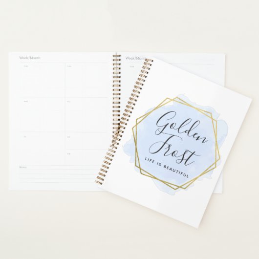 Licht blauwe Waterverf & modern Gold geometrische  Planner (Display)