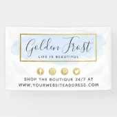 Licht blauwe Waterverf & modern Gold geometrische  Spandoek (Horizontaal)