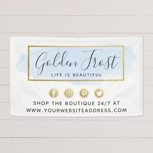 Licht blauwe Waterverf & modern Gold geometrische  Spandoek