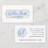 Licht blauwe Waterverf & modern Gold geometrische  Visitekaartje (Voorkant / Achterkant)