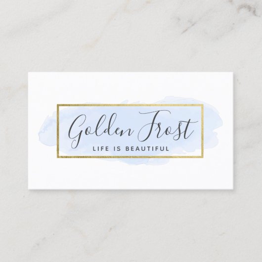Licht blauwe Waterverf & modern Gold geometrische  Visitekaartje (Voorkant)
