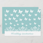 Licht blauwe witte vlinders zwemmen bruiloft uitno kaart (Voorkant / Achterkant)