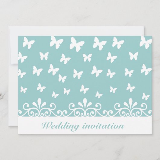 Licht blauwe witte vlinders zwemmen bruiloft uitno kaart (Voorkant)