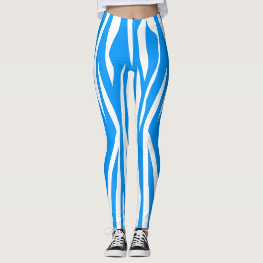 Licht blauwe Zebra afdrukken Leggings (Voorkant)