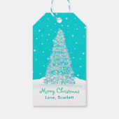 Licht Blauwgroen Aqua Versierde Kerstboom Vakantie Cadeaulabel (Achterkant)