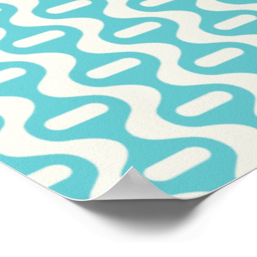 Licht Blauwgroen, Aqua Wavy Retro Patroon Poster (Hoek)