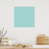 Licht Blauwgroen, Aqua Wavy Retro Patroon Poster (Keuken)