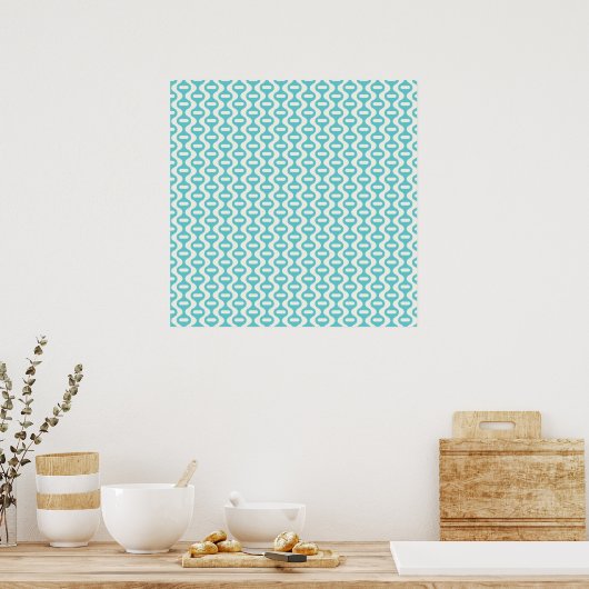 Licht Blauwgroen, Aqua Wavy Retro Patroon Poster (Keuken)