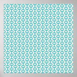 Licht Blauwgroen, Aqua Wavy Retro Patroon Poster