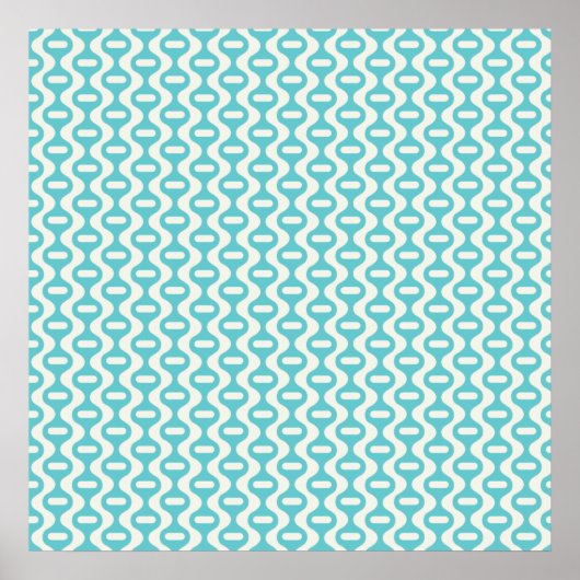 Licht Blauwgroen, Aqua Wavy Retro Patroon Poster (Voorkant)