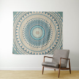 Licht Blauwgroen Beige Mandala Wandkleed