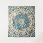 Licht Blauwgroen Beige Mandala Wandkleed (Voorkant)