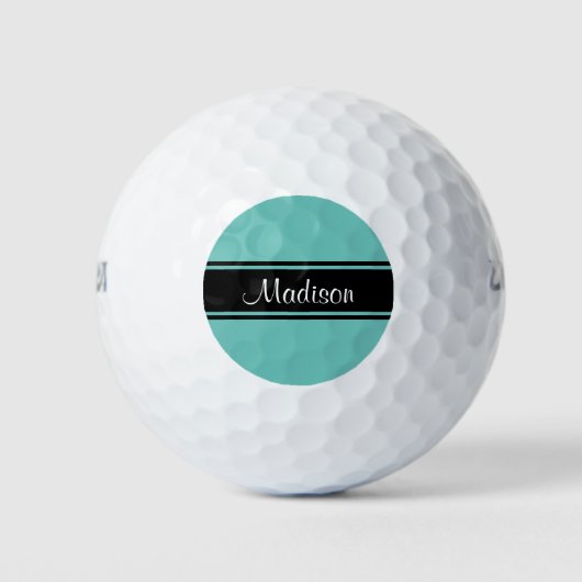 Licht Blauwgroen Black Stripes Script Naam Monogra Golfballen (Voorkant)