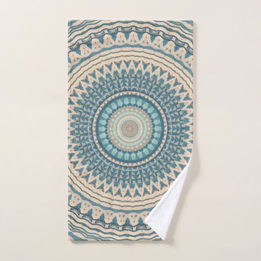 Licht Blauwgroen Blauw Beige Mandala  Bad Handdoek (Handdoek)