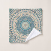 Licht Blauwgroen Blauw Beige Mandala  Bad Handdoek (Wasdoekje)