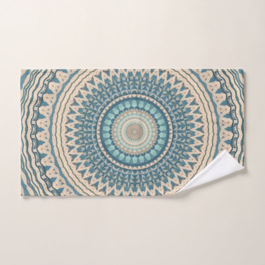 Licht Blauwgroen Blauw Beige Mandala  Bad Handdoek (Handdoek)