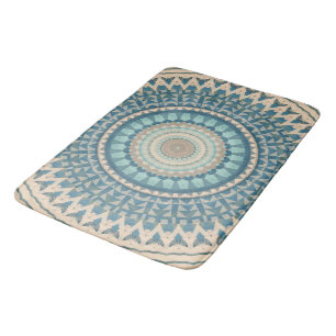 Licht Blauwgroen Blauw Beige Mandala   Badmat