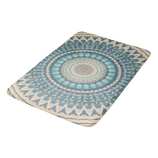 Licht Blauwgroen Blauw Beige Mandala   Badmat (Gekanteld)
