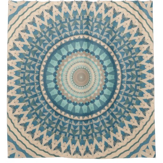 Licht Blauwgroen Blauw Beige Mandala Douchegordijn (Voorkant)