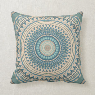 Licht Blauwgroen Blauw Beige Mandala Kussen