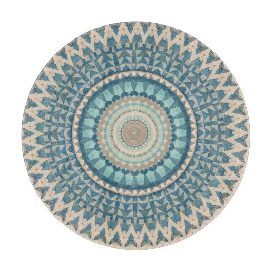 Licht Blauwgroen Blauw Beige Mandala Snijplank (Voorkant)