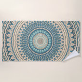 Licht Blauwgroen Blauw Beige Mandala  Strandlaken (Voorkant)