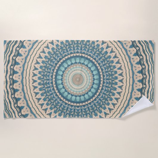 Licht Blauwgroen Blauw Beige Mandala  Strandlaken (Voorkant)