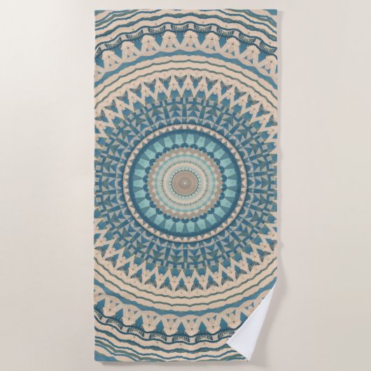 Licht Blauwgroen Blauw Beige Mandala  Strandlaken (Voorkant)