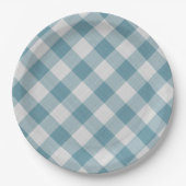 Licht Blauwgroen blauw landschap Gingham Stripes Papieren Bordje (Voorkant)