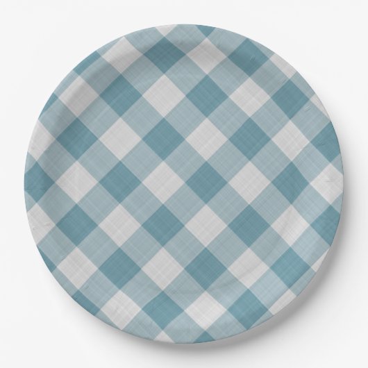 Licht Blauwgroen blauw landschap Gingham Stripes Papieren Bordje (Voorkant)