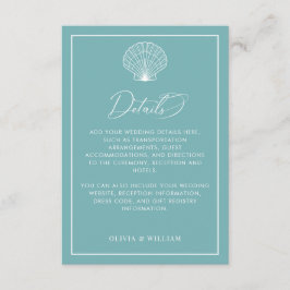 Licht Blauwgroen Blauw Seashell Beach bruiloft Det Informatiekaartje
