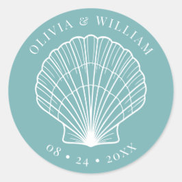 Licht Blauwgroen Blauw Seashell Beach Kustbruiloft Ronde Sticker