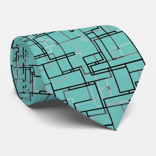 Licht Blauwgroen Cool Trendy Modern Patroon Stropdas (Opgerold)
